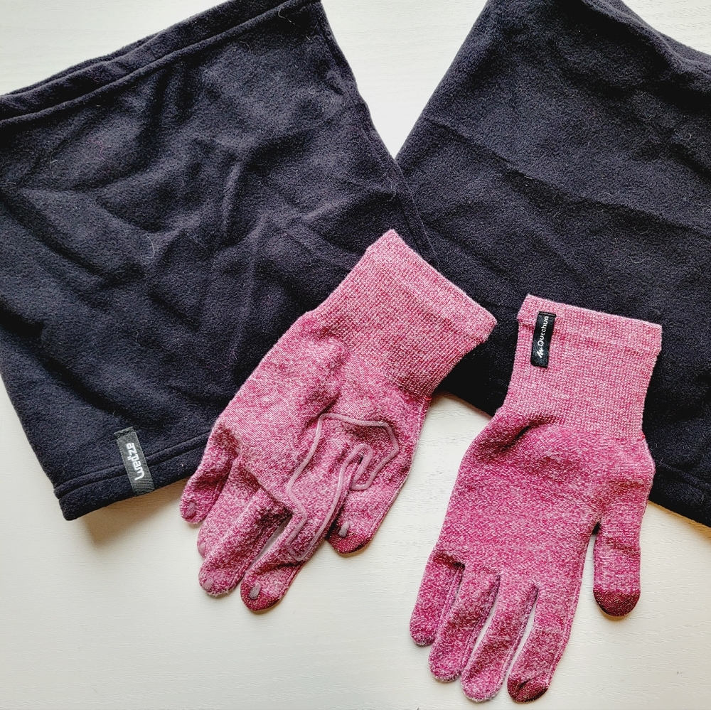 Unisex Cold Weather Bundle - Two Black Neck Gaitors and One Pair Gloves Liners